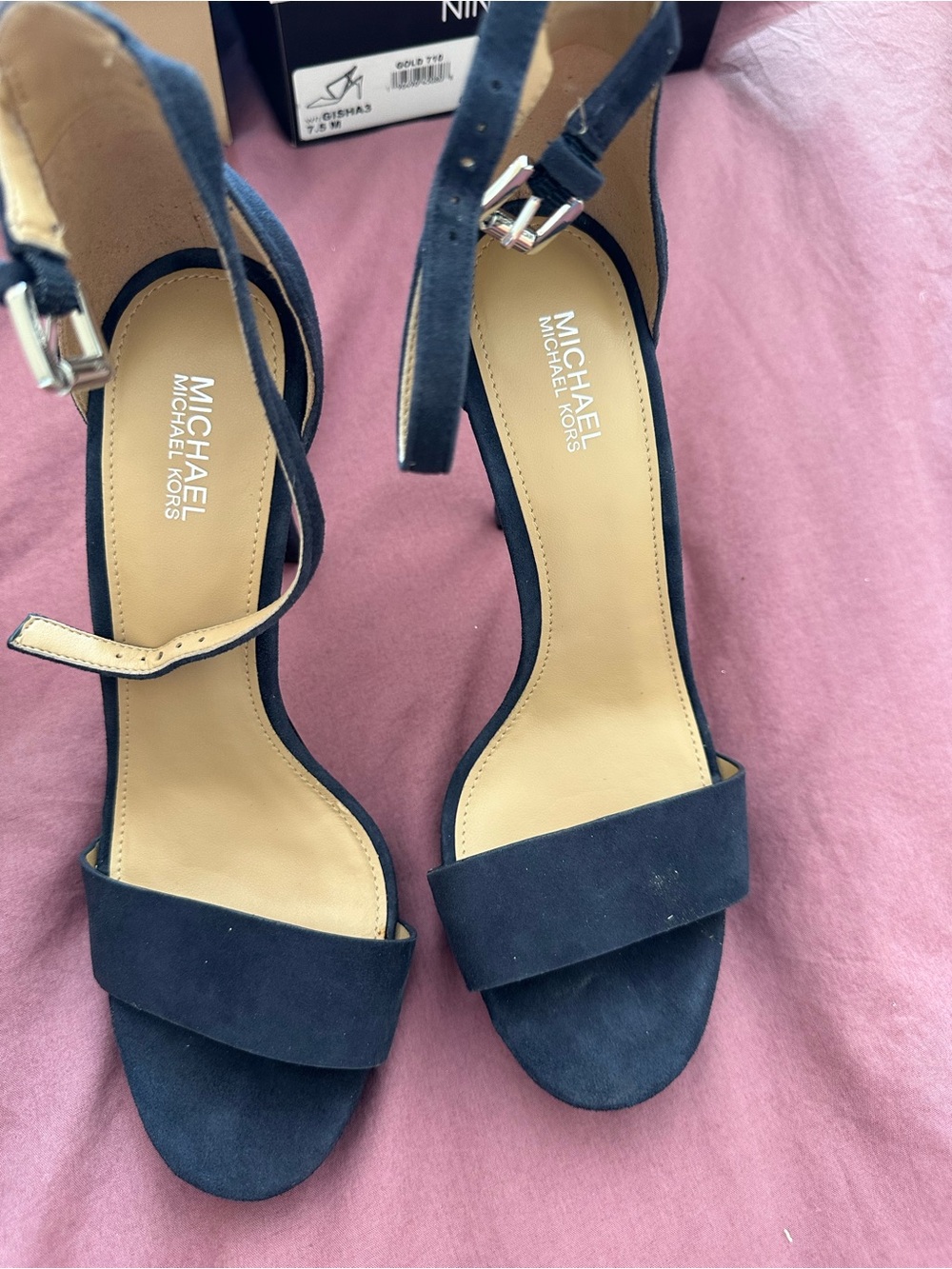 MICHAEL Michael Kors Navy Suede Open-Toe Ankle Strap Heels
